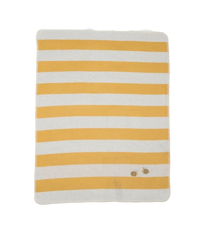 David Fussenegger Baby Blanket: Stripes with Bees - Yellow/Grey