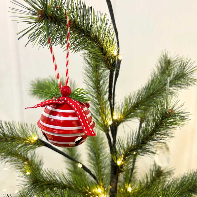 Stellar 6 Pack 65Mm Red And White Striped Bells /Baubles In Box