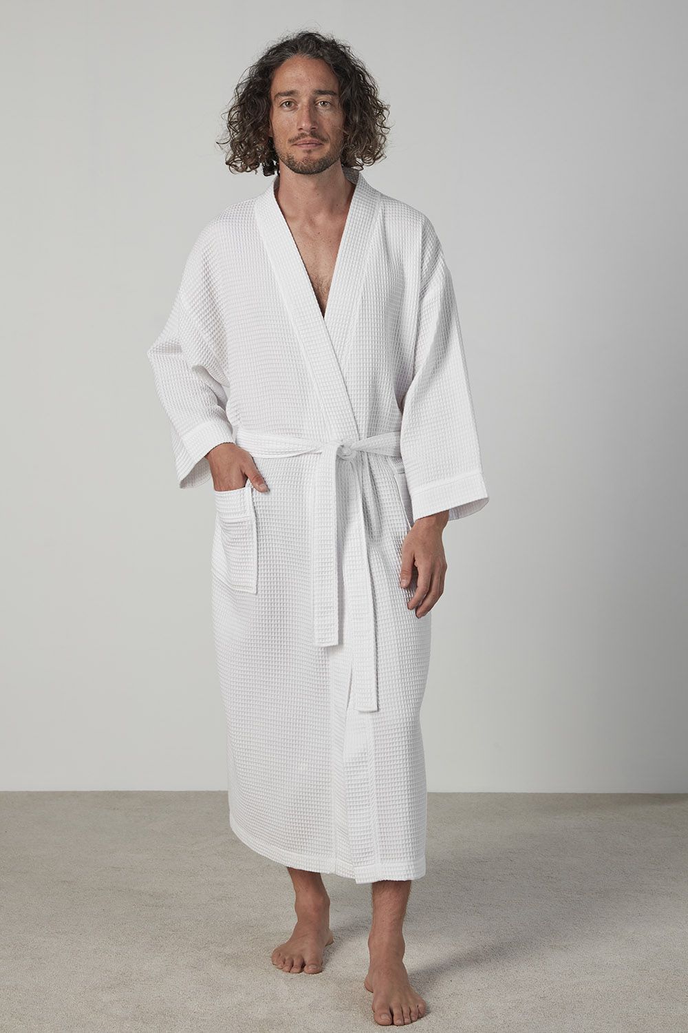 Baksana 50/50 Waffle Kimono Robe - Cotton - Unisex