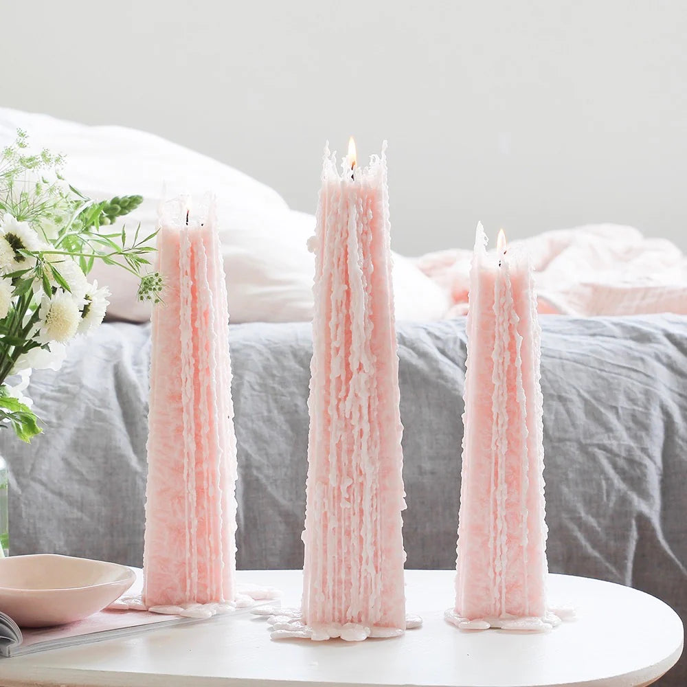 Peony Rose Icicle Candles - Pink - NZ Made - Plant & Beeswax
