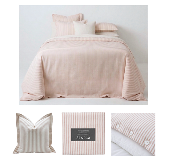 Seneca - Classic Ticking Vintage Pink - Duvet Set