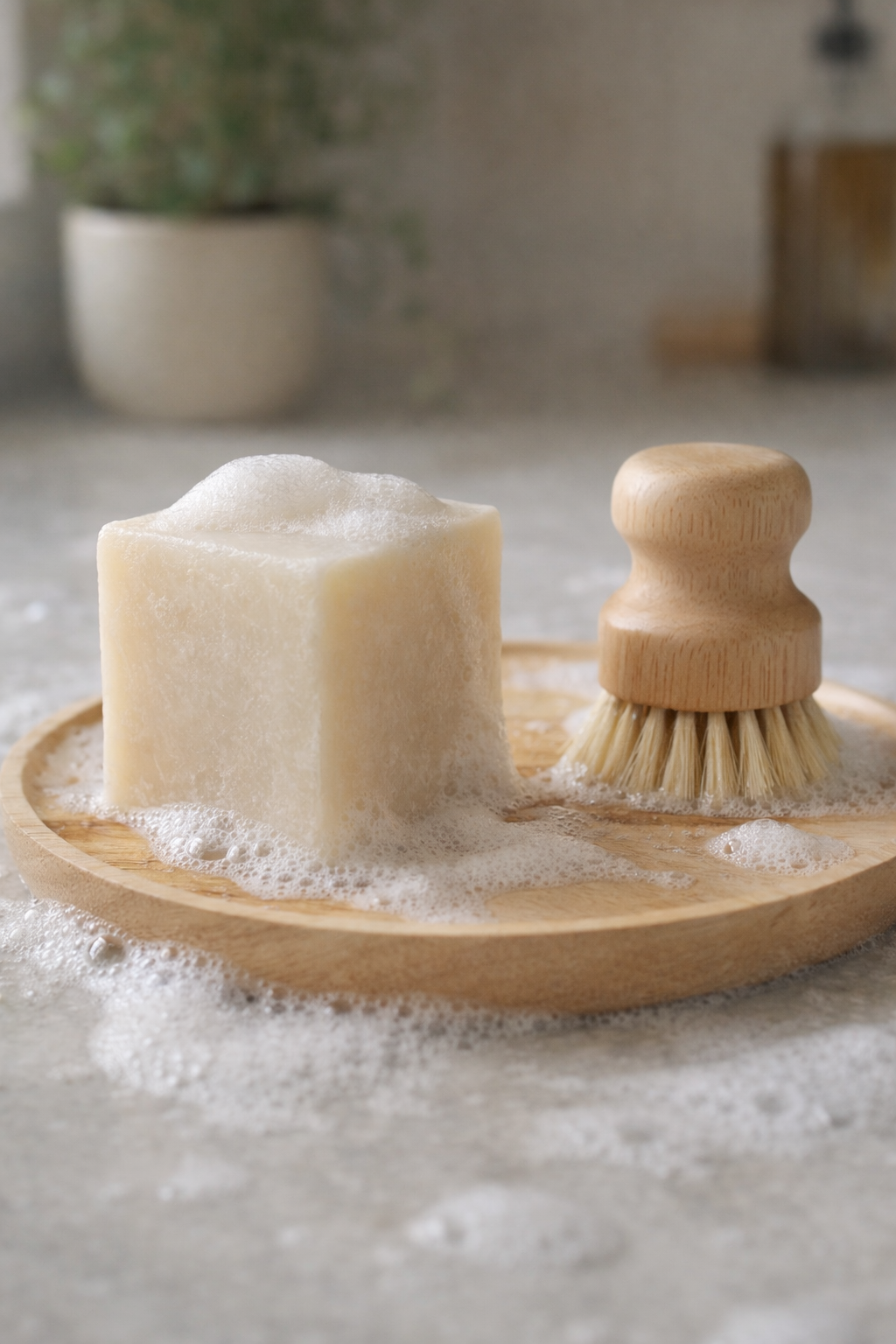 Eco Dishwashing Starter Set | Solid Dish Soap Bar + Wooden Brush