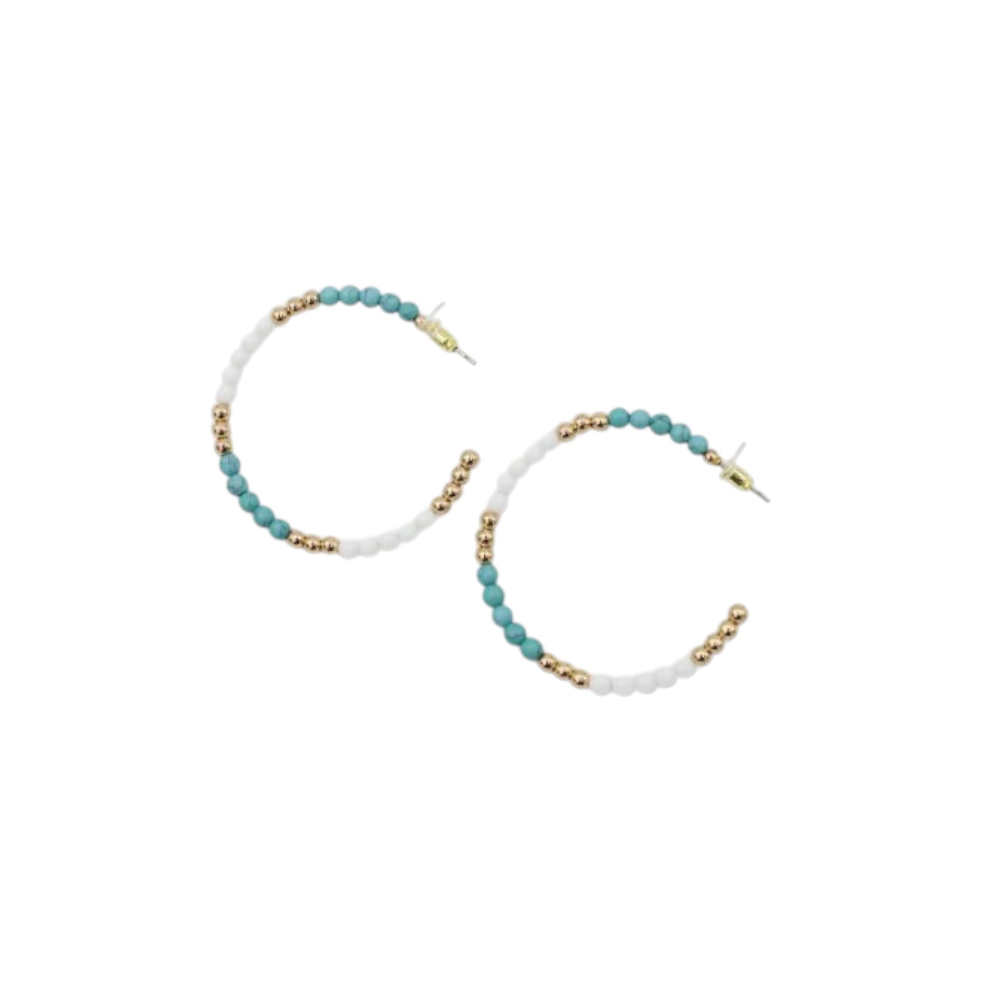 EE035 Blue White and Gold Hoop Earring