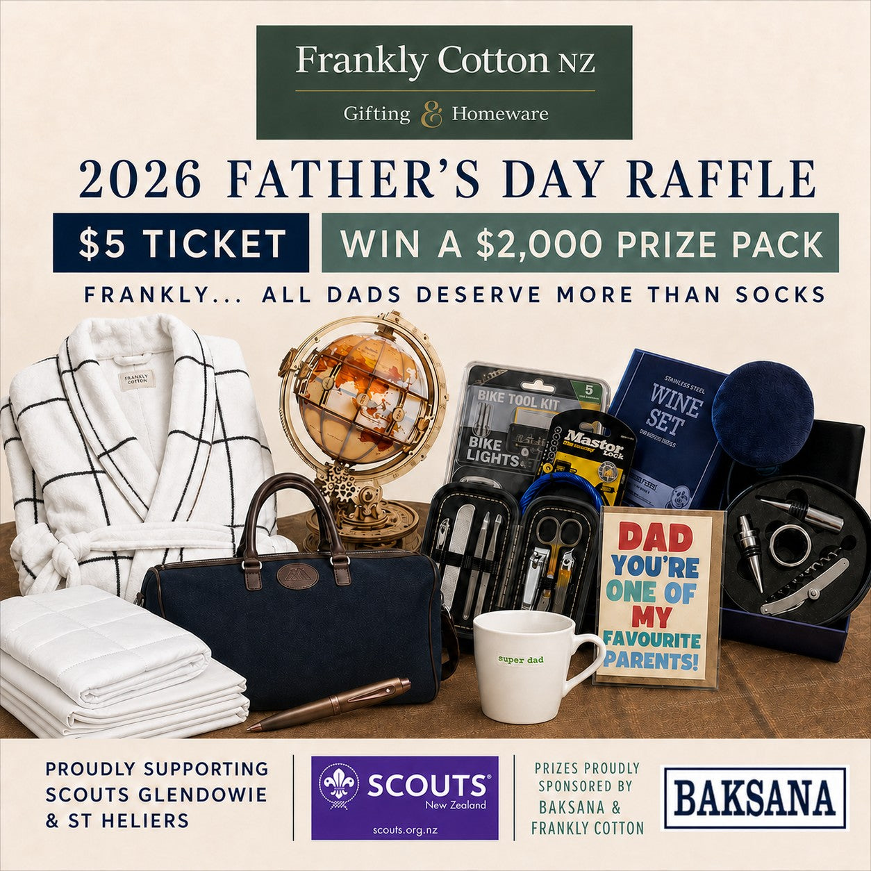 CHARITY RAFFLE $5.: Glendowie/St Heliers Scouts Fathers Day Draw - over $2000 worth!!