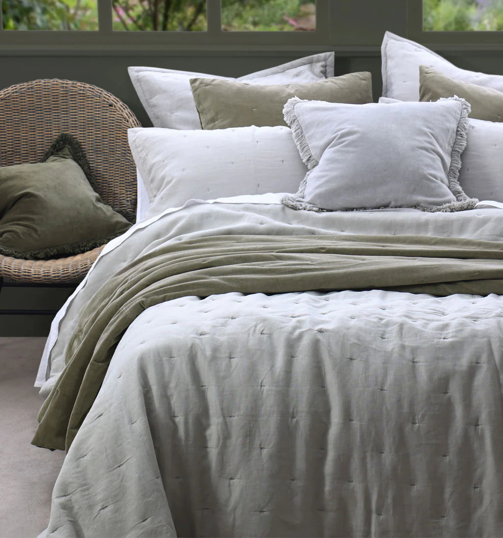 MM Linen Laundered Linen Bedspread Set - Pewter