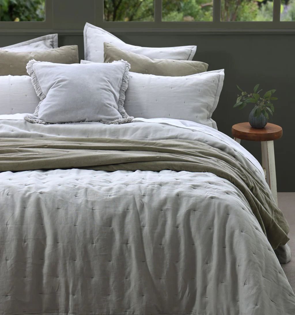 MM Linen Laundered Linen Bedspread Set - Pewter