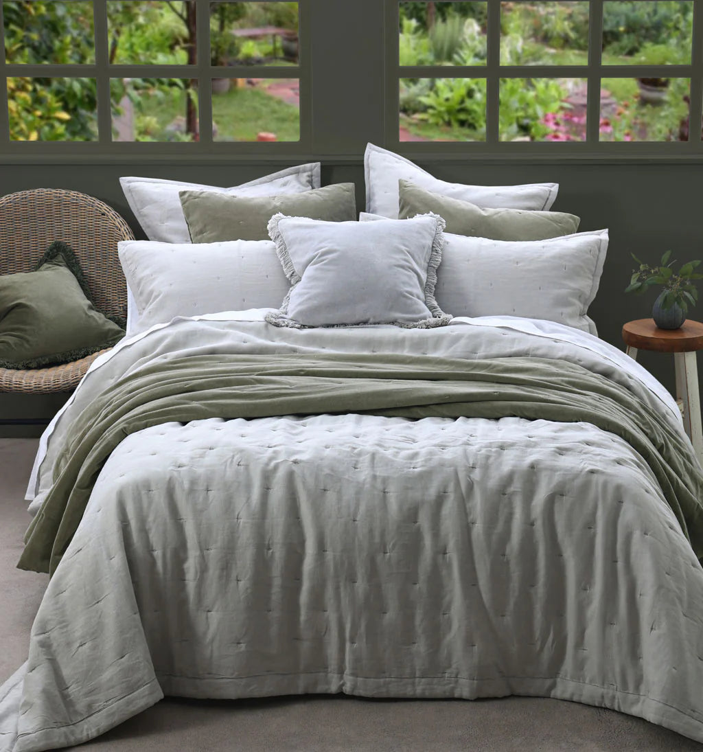 MM Linen Laundered Linen Bedspread Set - Pewter