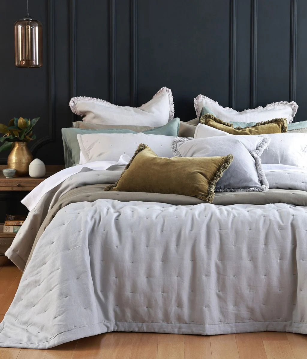 MM Linen Laundered Linen Bedspread Set - Pewter