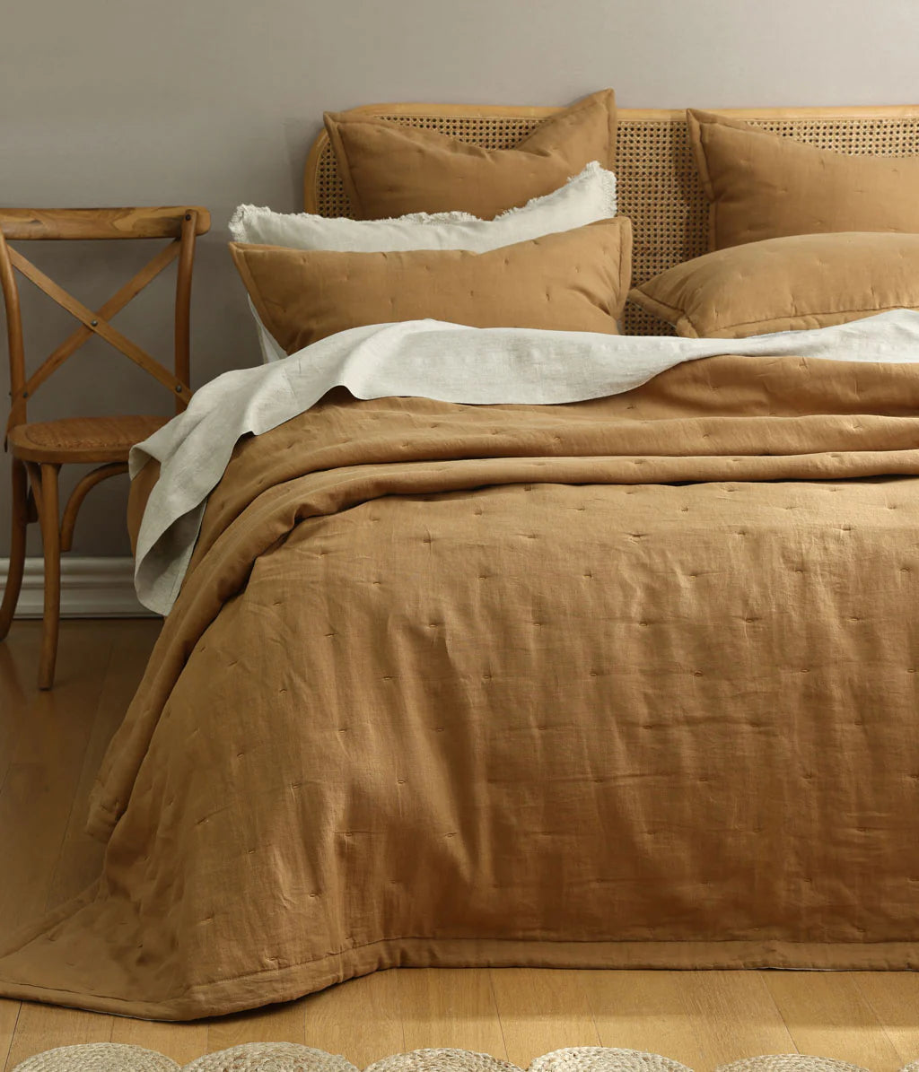 MM Linen Laundered Linen Bedspread Set - Cumin