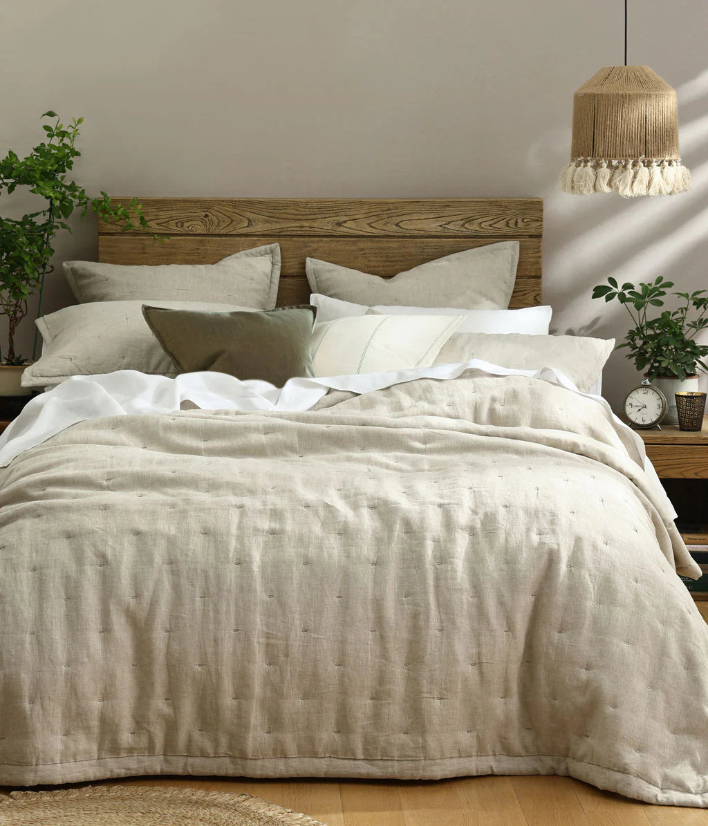 MM Linen Laundered Linen Bedspread Set - Natural