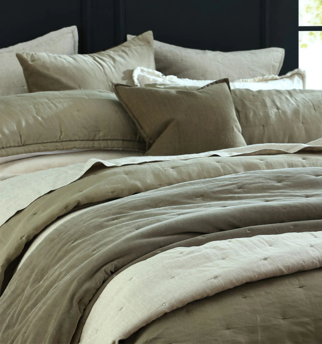 Mm Linen Laundered Linen Bedspread Set - Olive