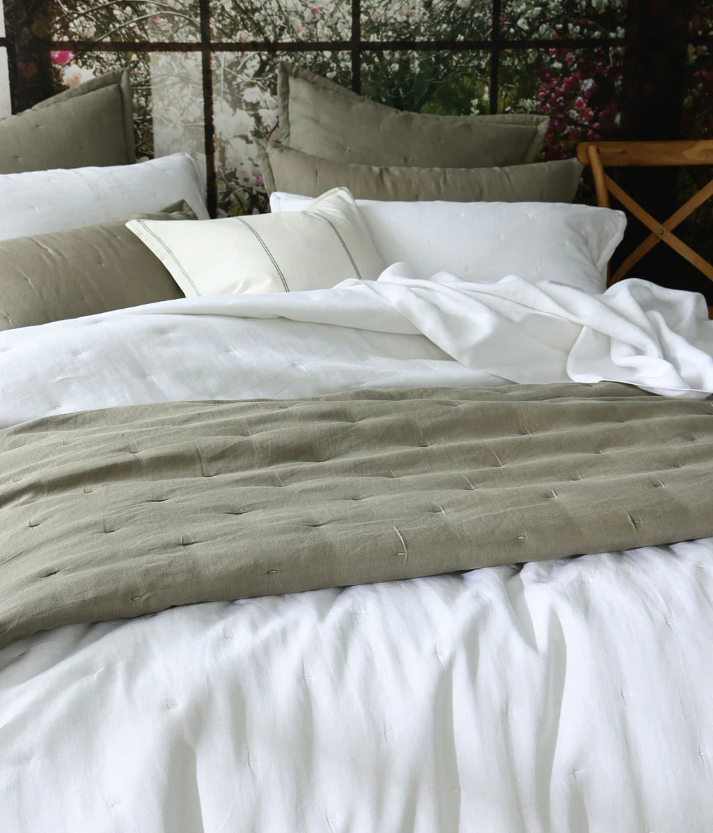 MM Linen Laundered Linen Bedspread Set - White