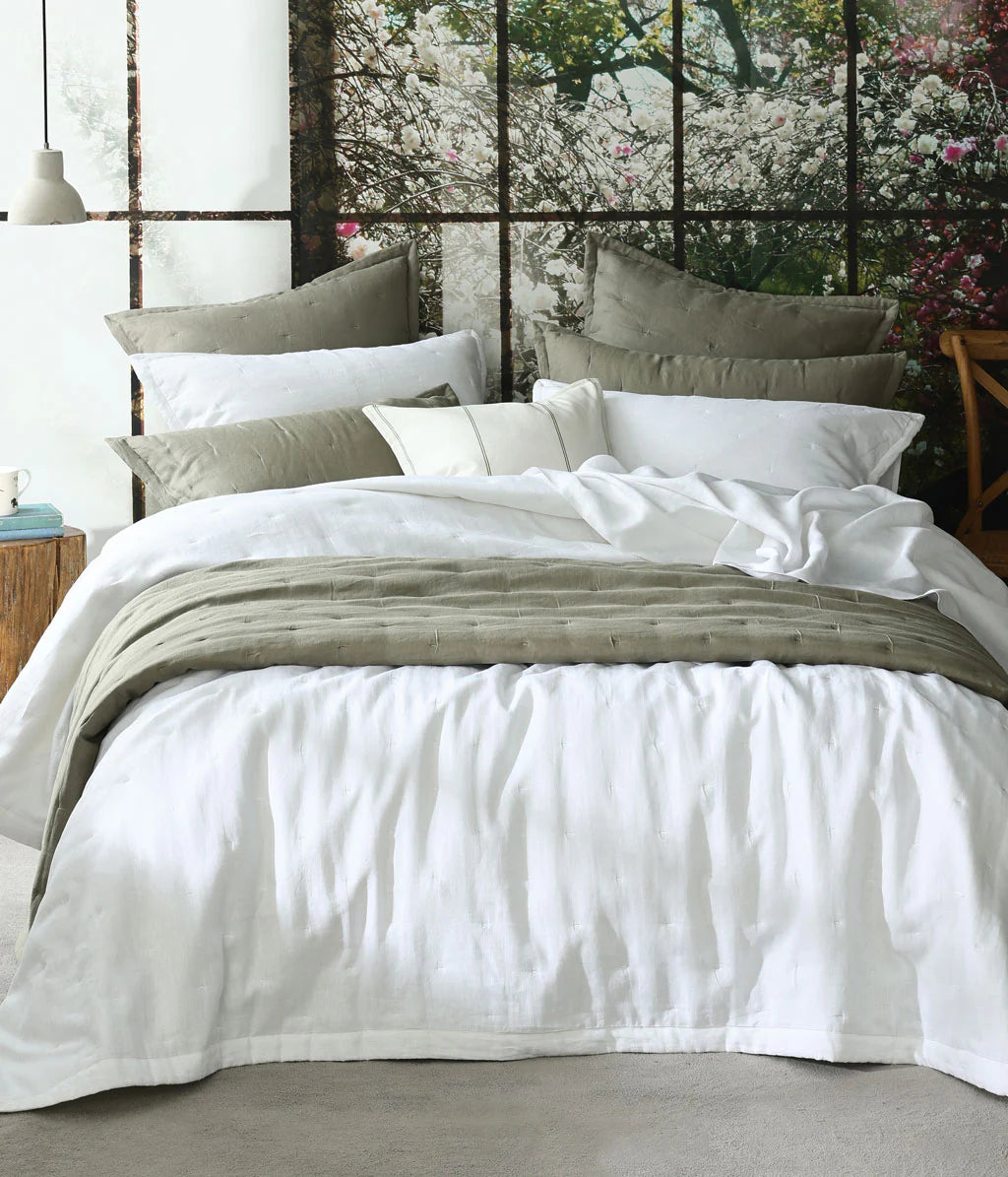 MM Linen Laundered Linen Bedspread Set - White