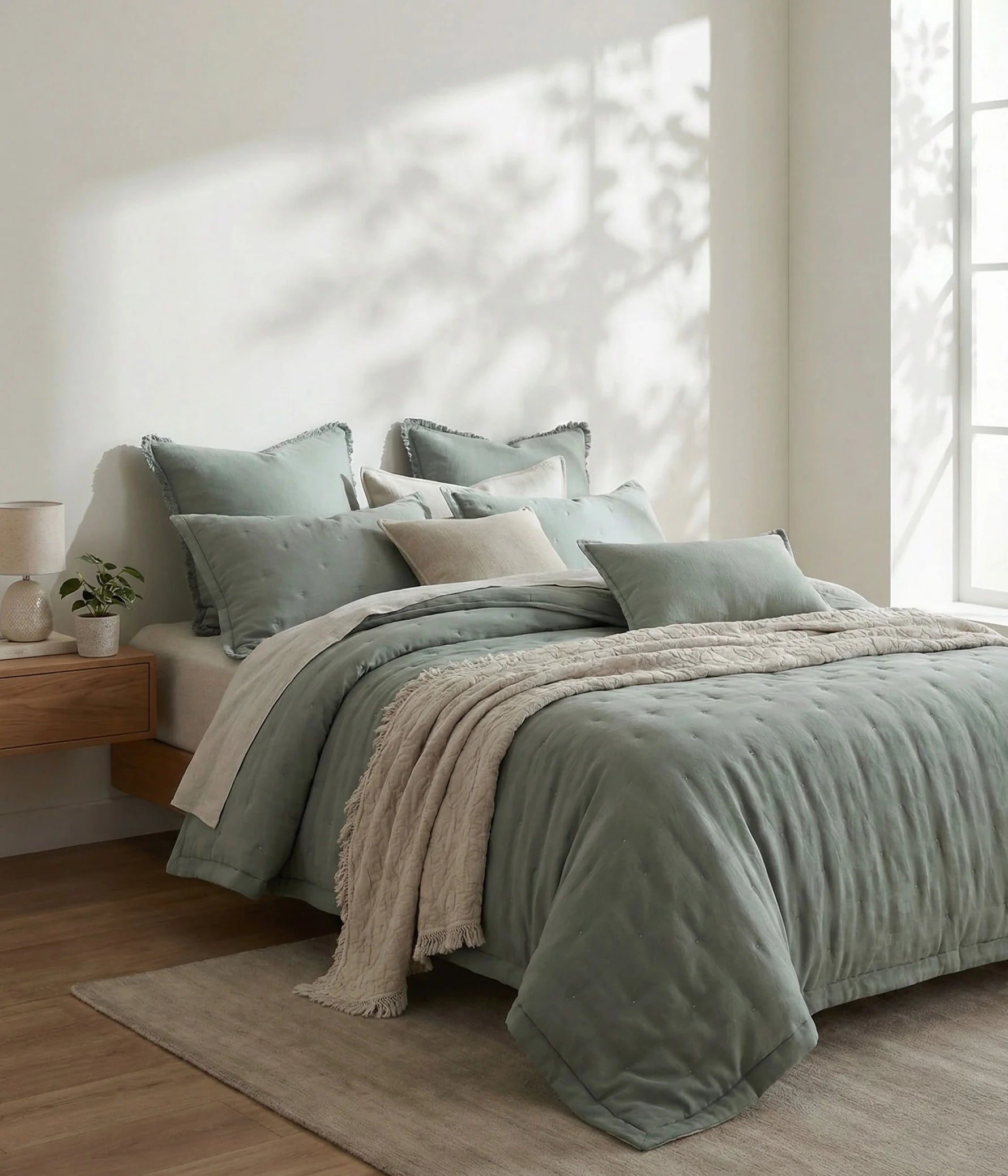 MM Linen Laundered Linen Bedspread Set - Seagrass