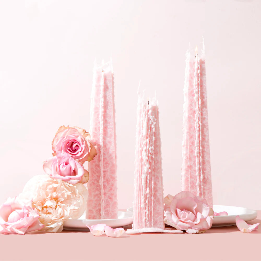 Peony Rose Icicle Candles - Pink - NZ Made - Plant & Beeswax