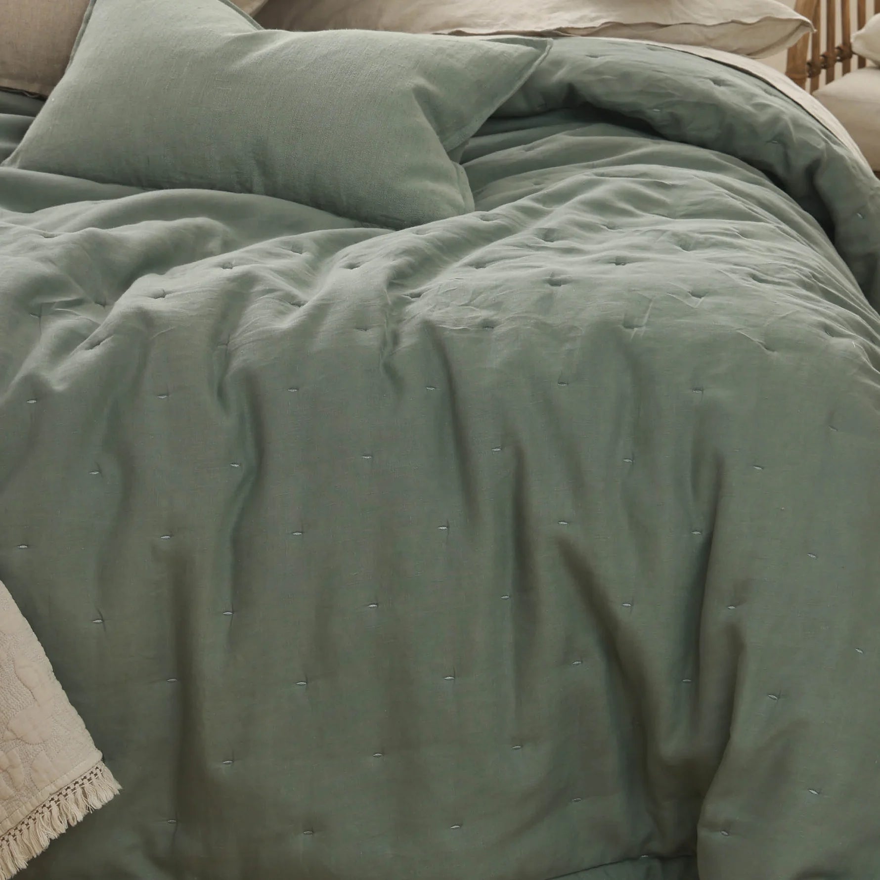 MM Linen Laundered Linen Bedspread Set - Seagrass