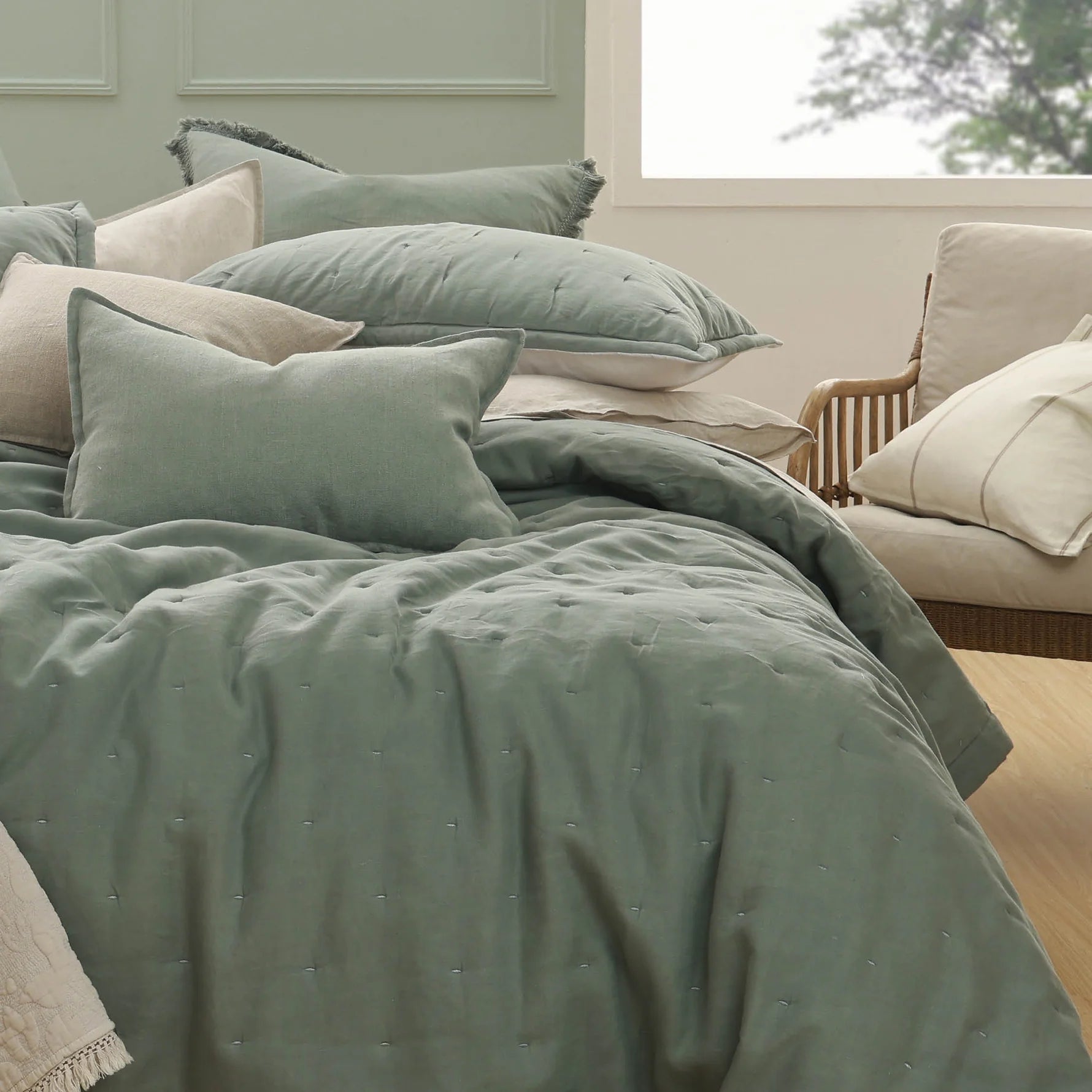 MM Linen Laundered Linen Bedspread Set - Seagrass