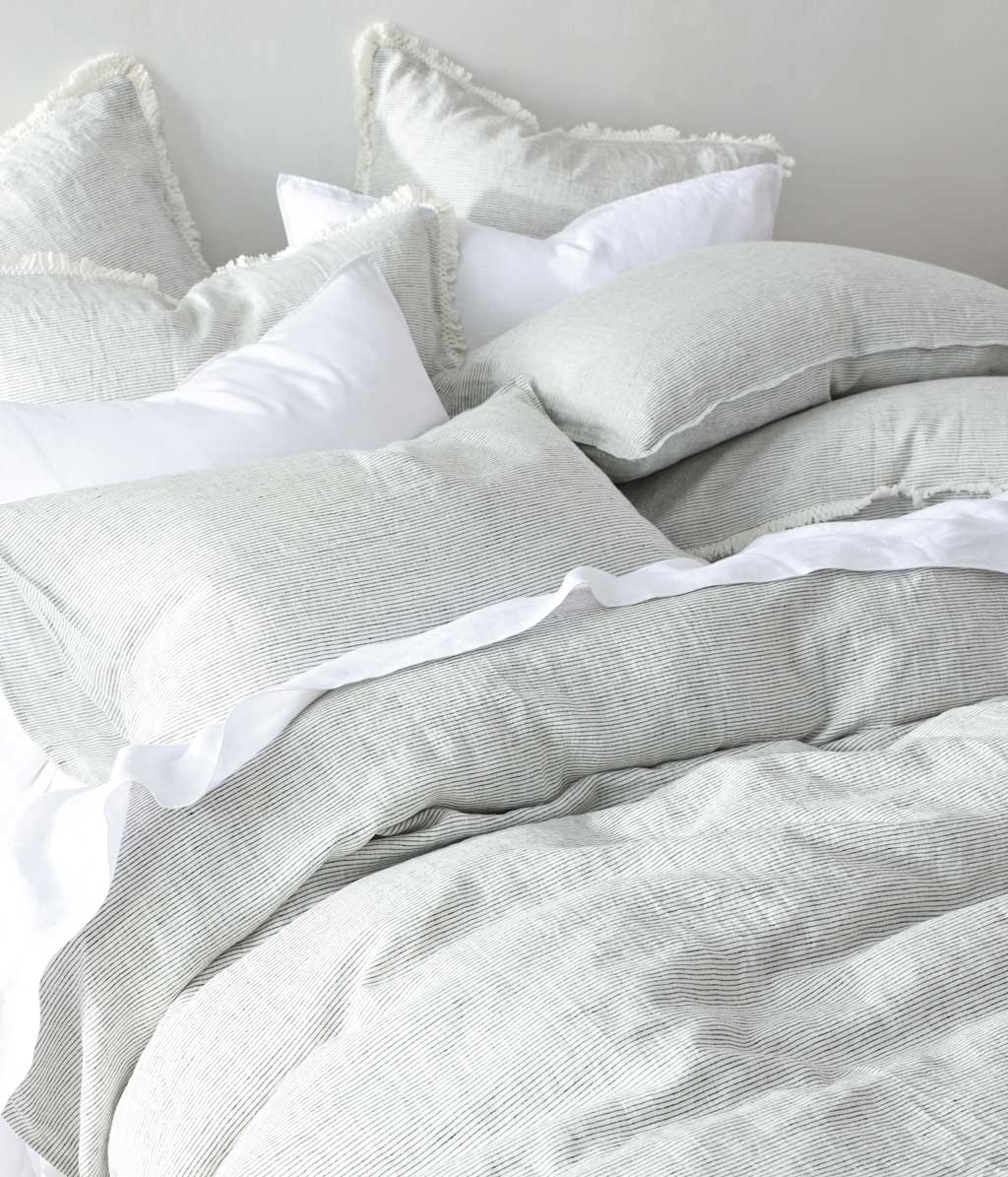 Laundered Linen Pinstripe Duvet Set Cloud