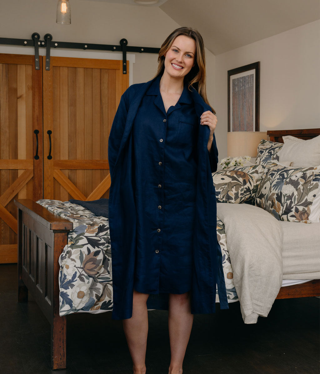 Linen Robe Navy
