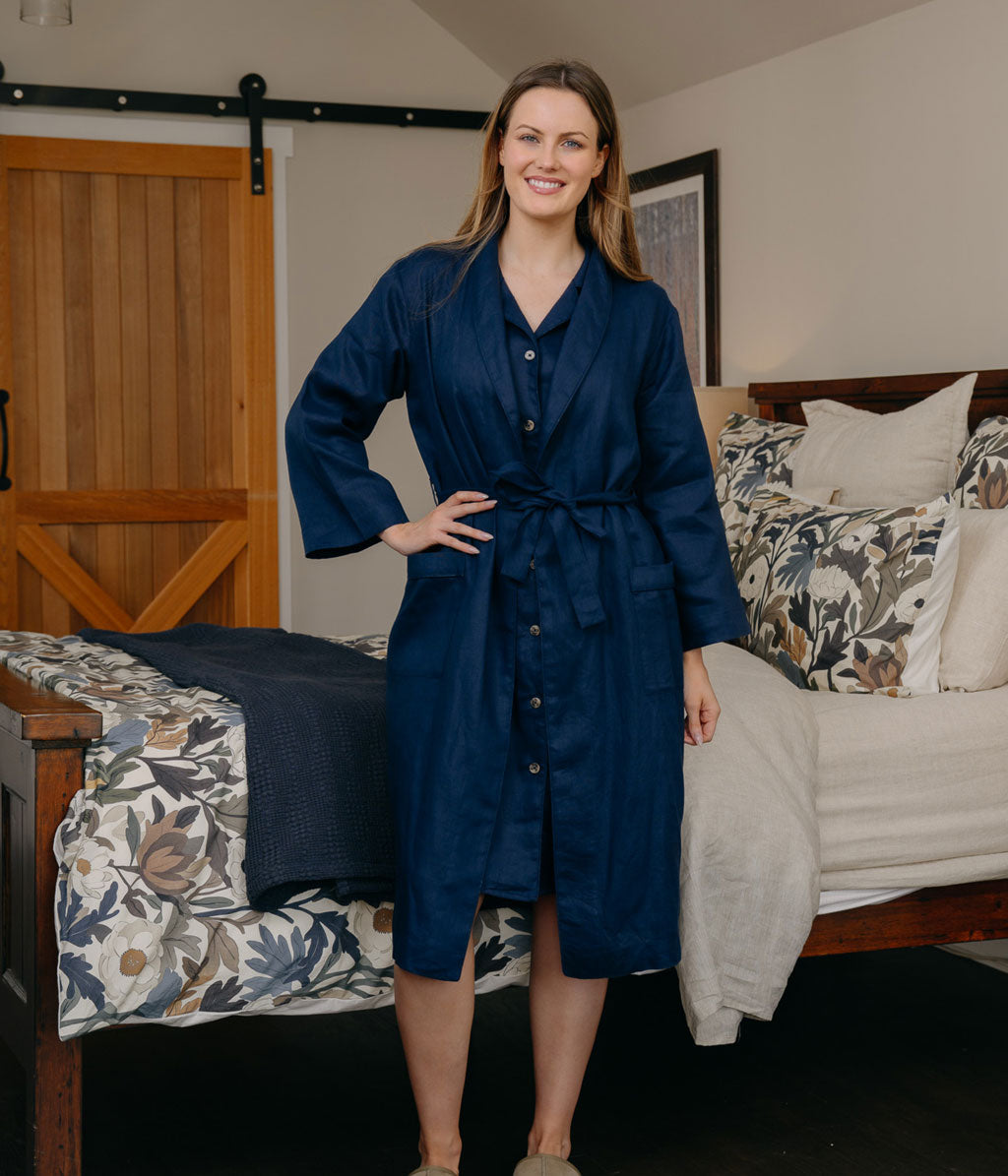 Linen Robe Navy