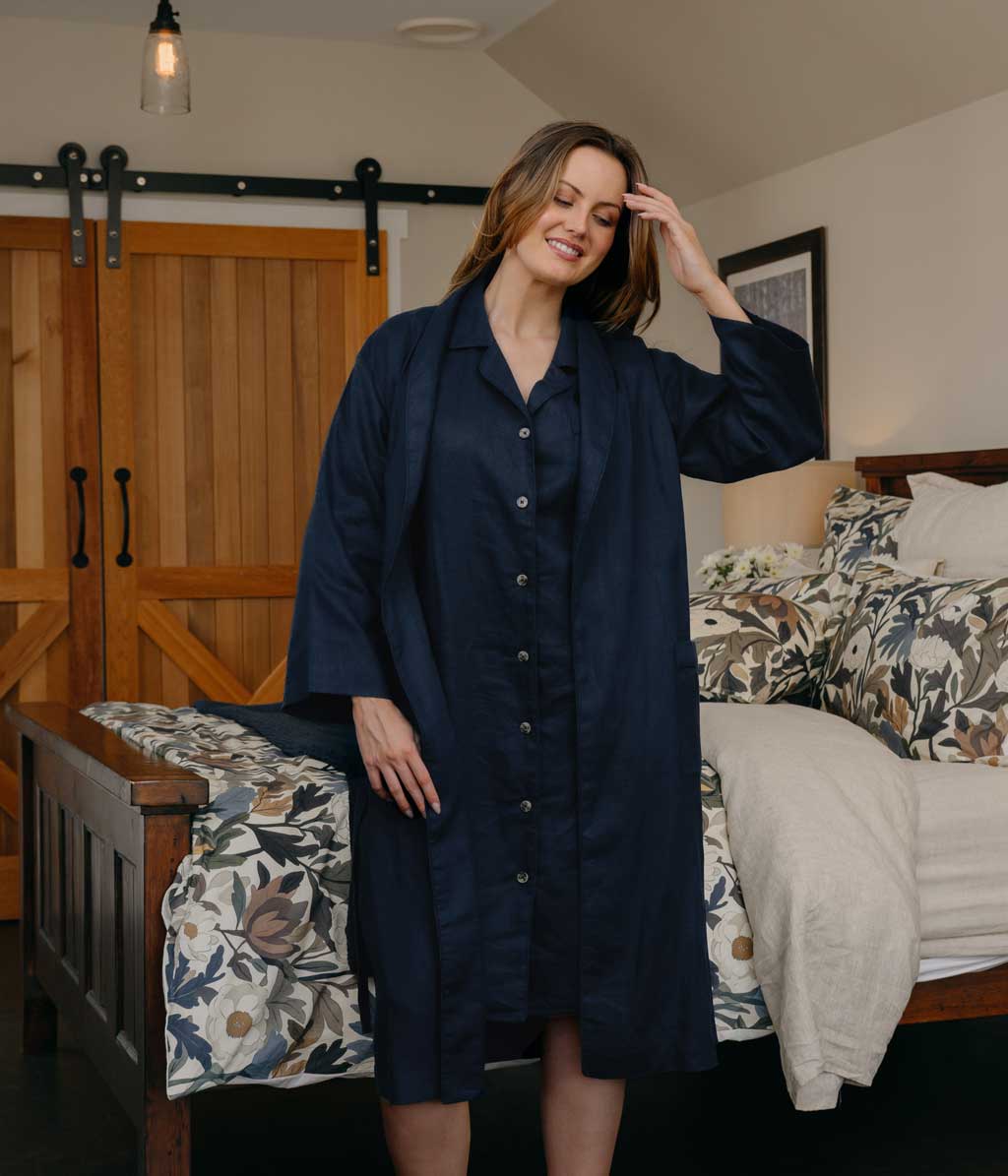 Linen Robe Navy