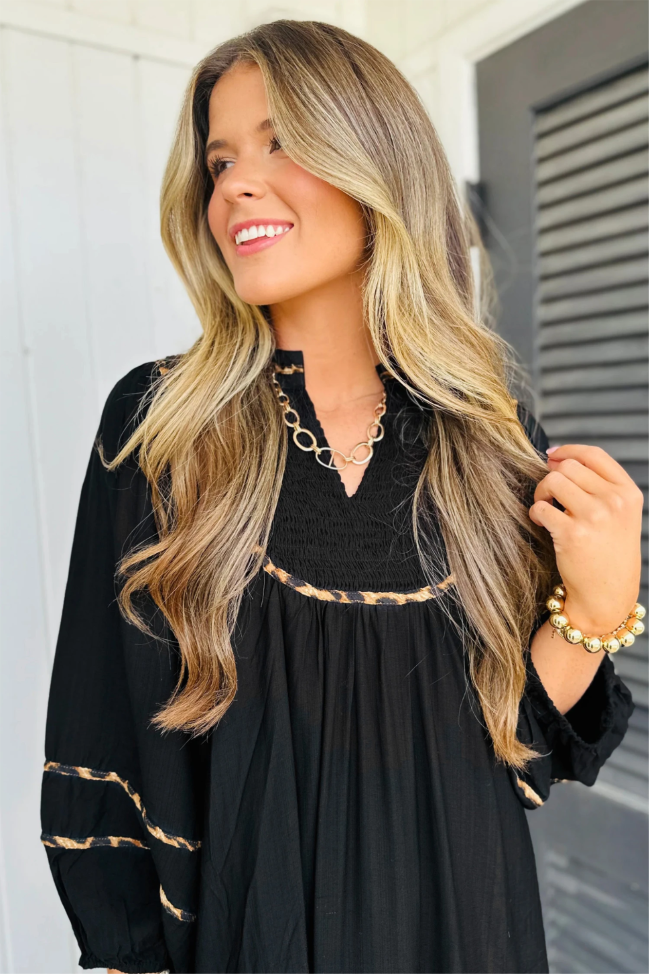 Beau Margot Smocked Animal Trim Dress
