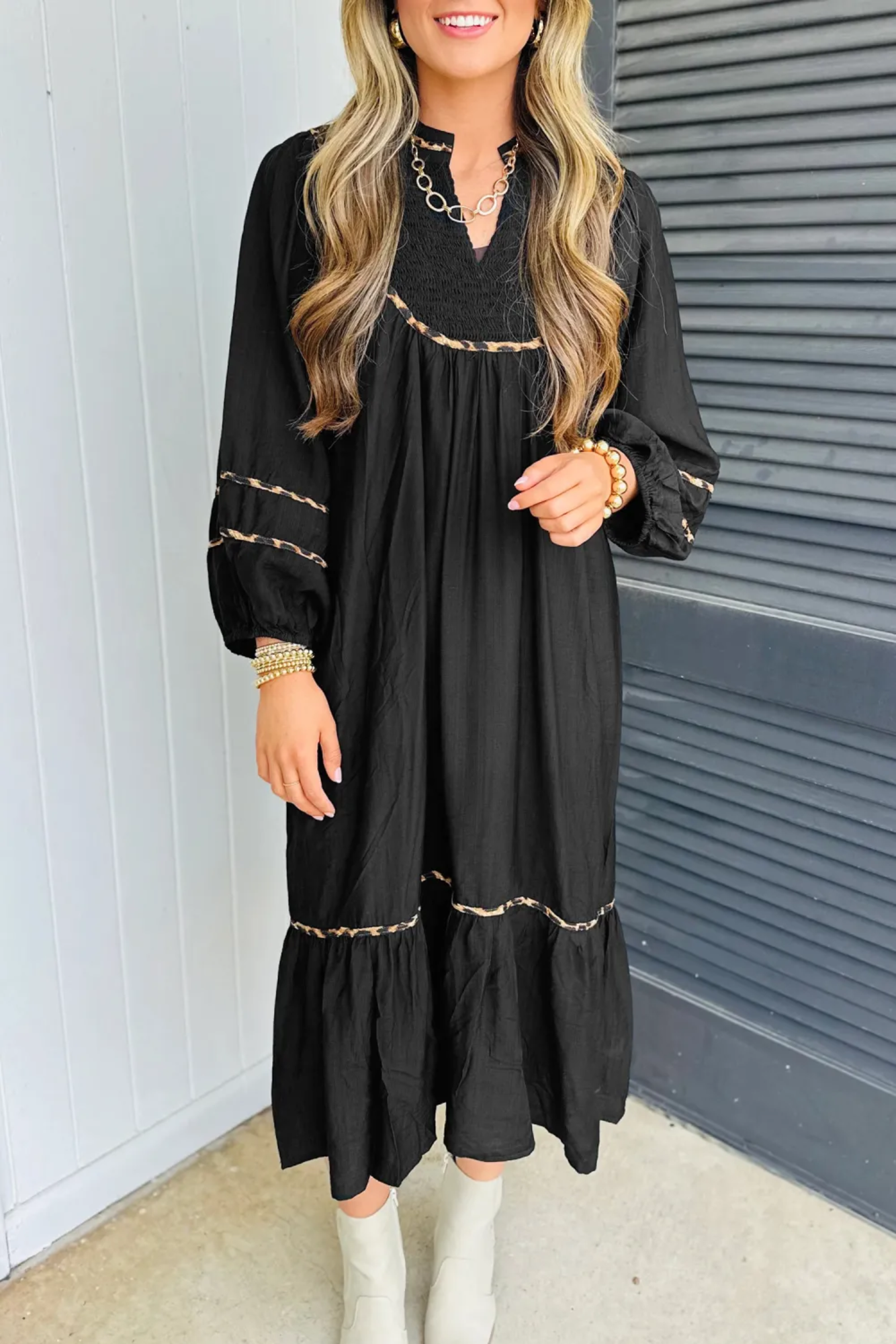 Beau Margot Smocked Animal Trim Dress