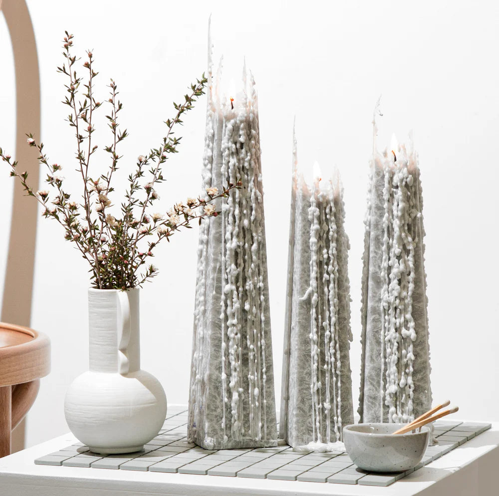 Icicle Candles Black Iris - Grey - NZ Made - Plant & Beeswax