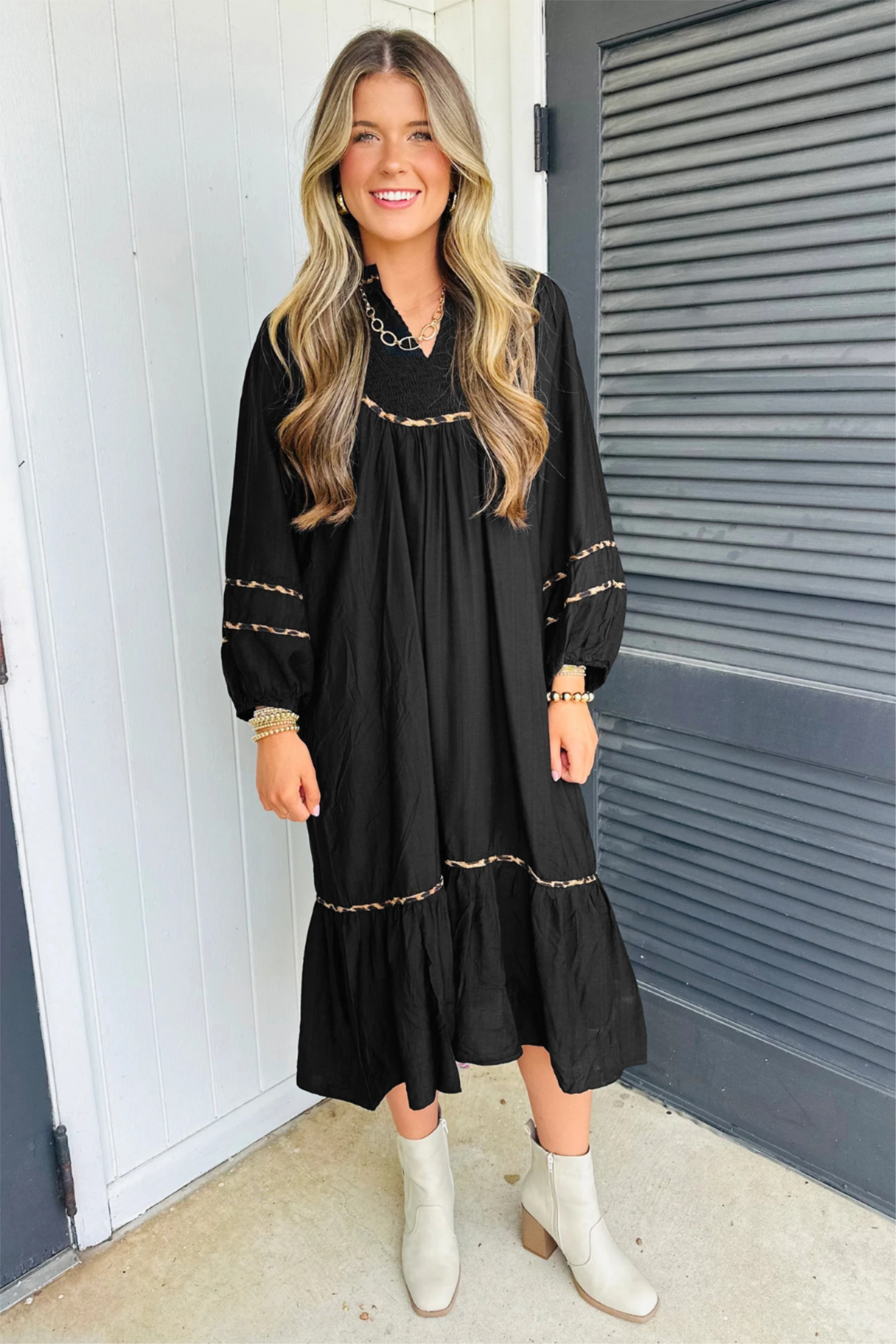 Beau Margot Smocked Animal Trim Dress