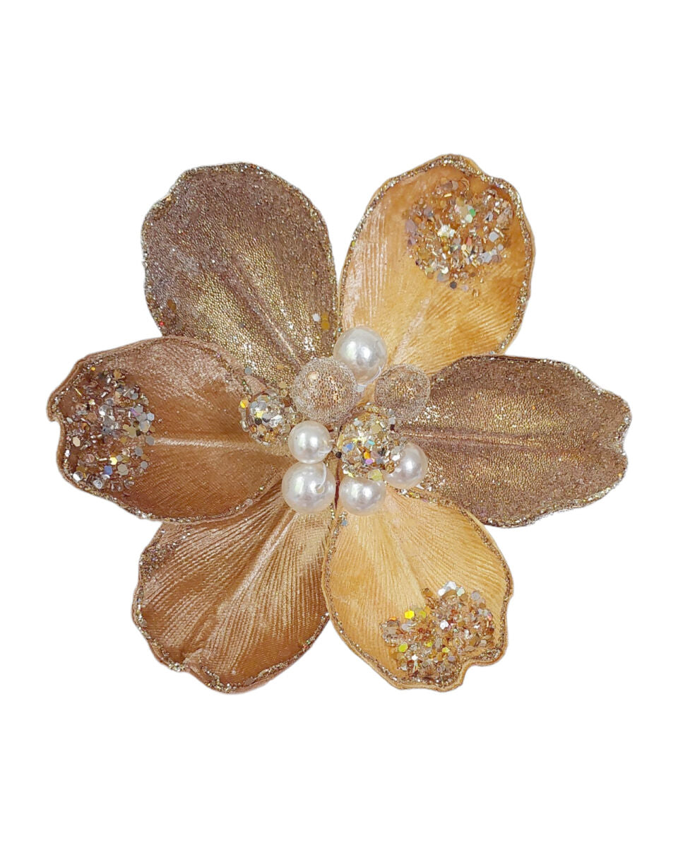 Large Pearl Magnolia With Clip – Gold