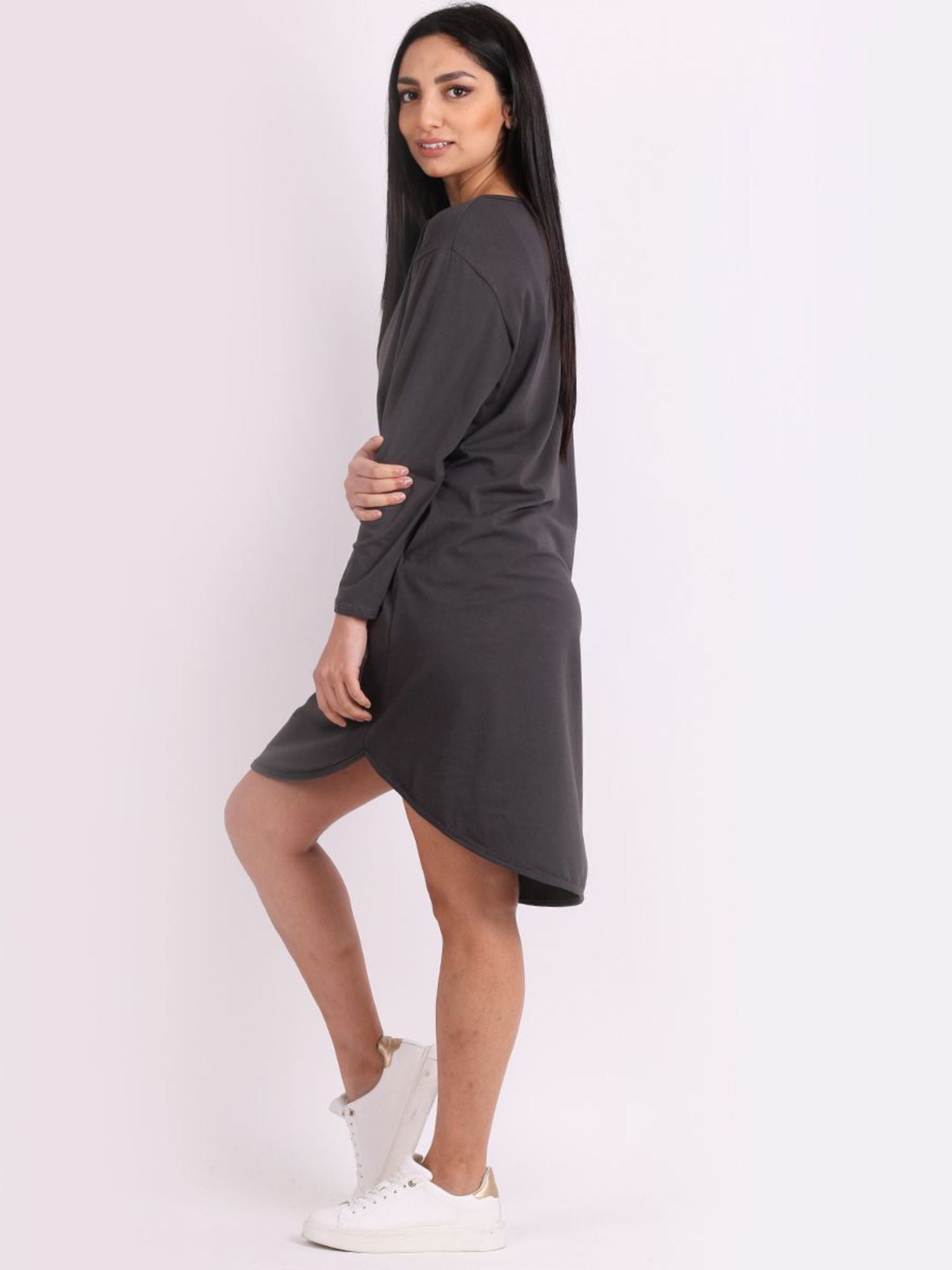 Beau Poppy Curve Hem Dress Charcoal
