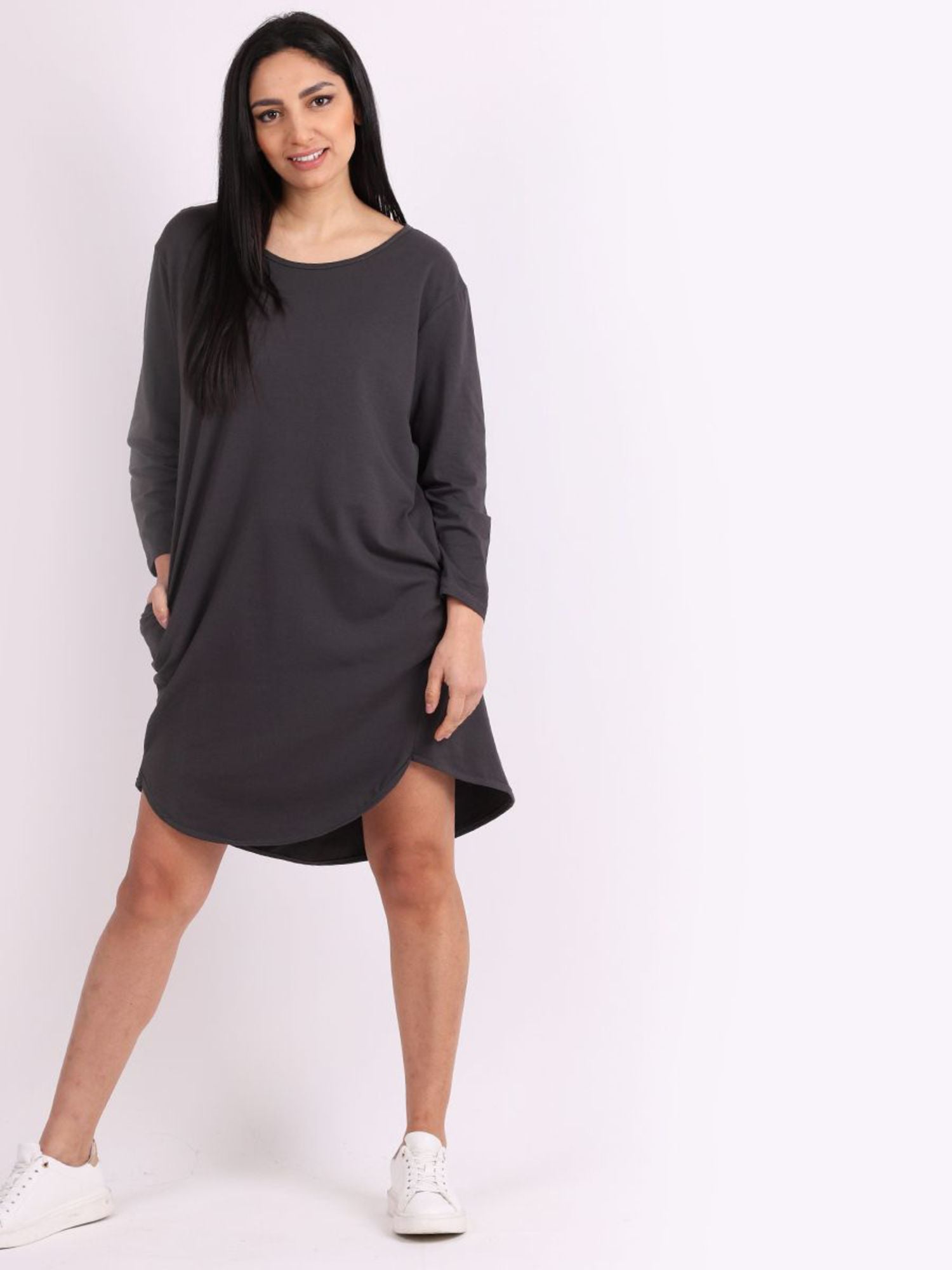 Beau Poppy Curve Hem Dress Charcoal