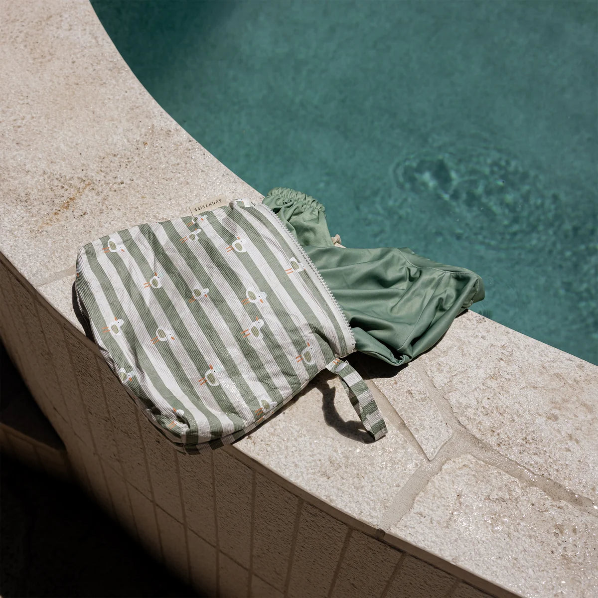 Sunnylife Kids Wet Bag - Sammy the Seagull - Green Stripe