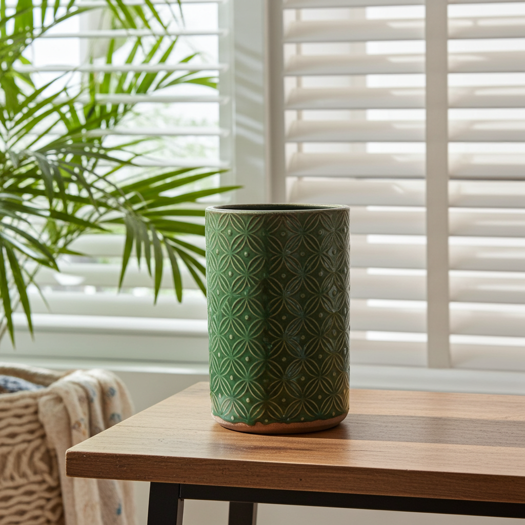 Artisan Florals Ceramic Starburst Fleur Vase - French Green