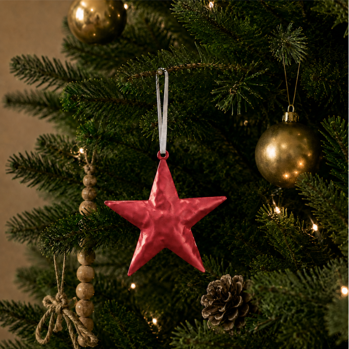 Bumpy Metal Star Christmas Decoration in Red