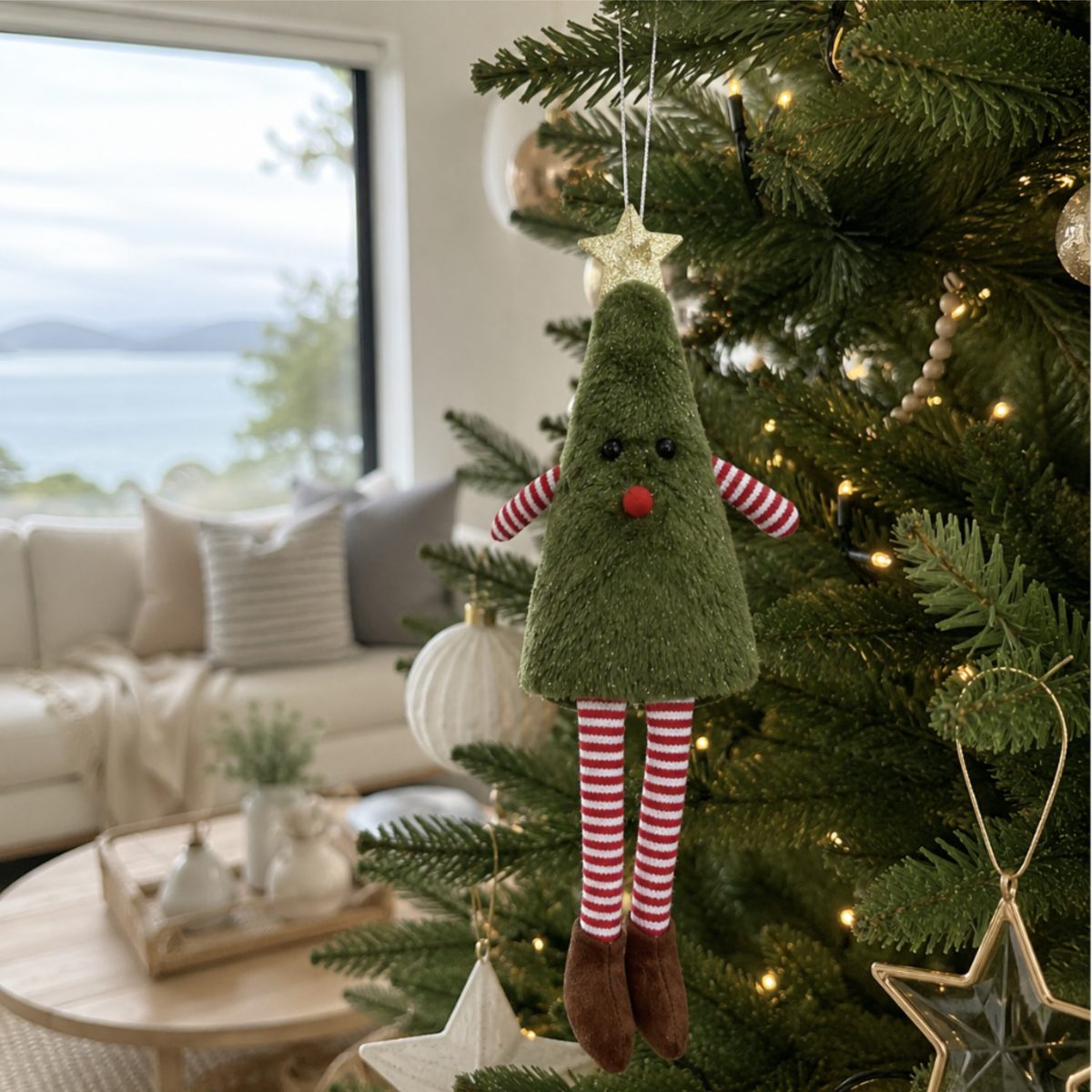 Hanging Green Christmas Tree with Candy Cane Legs