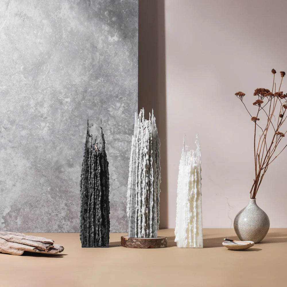 Icicle Candles Black Iris - Grey - NZ Made - Plant & Beeswax