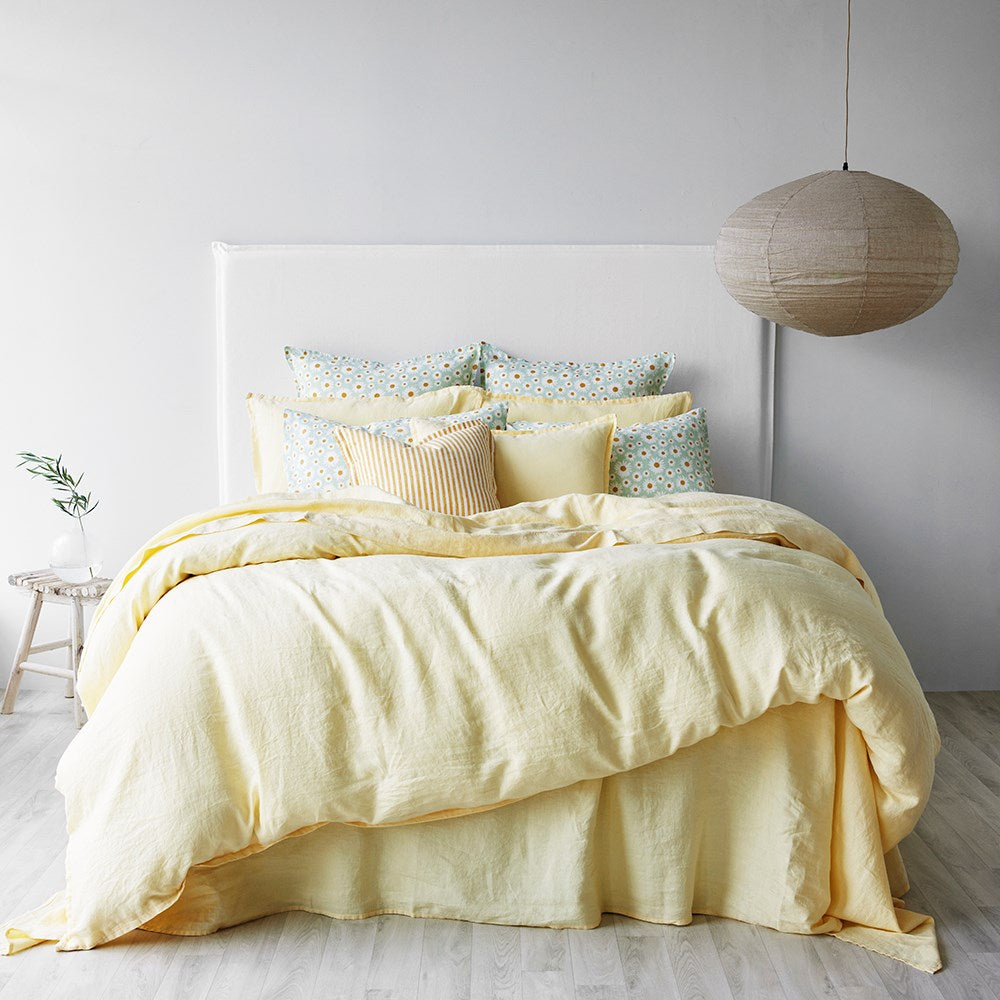 Pure Linen Printed Pillowcase - Daisy Sage