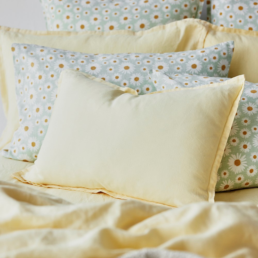 Pure Linen Printed Pillowcase - Daisy Sage