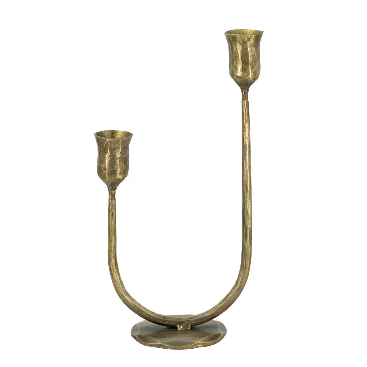Gold U-shaped candle holder on a white background