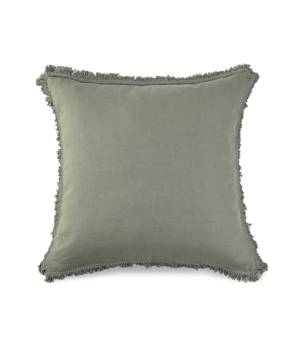 Laundered Linen Tassel Euro Set Olive