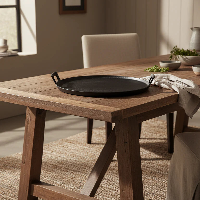 Thali Round Platter with Handles Black - 42cm x 5.4 cm Height