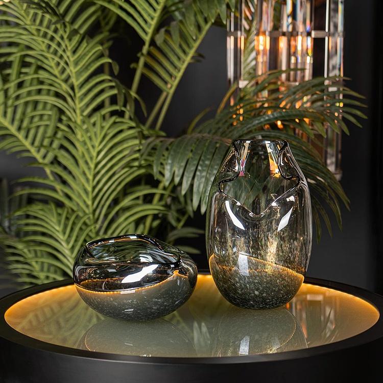 Handmade glass bowl vase with curved edge 21cm