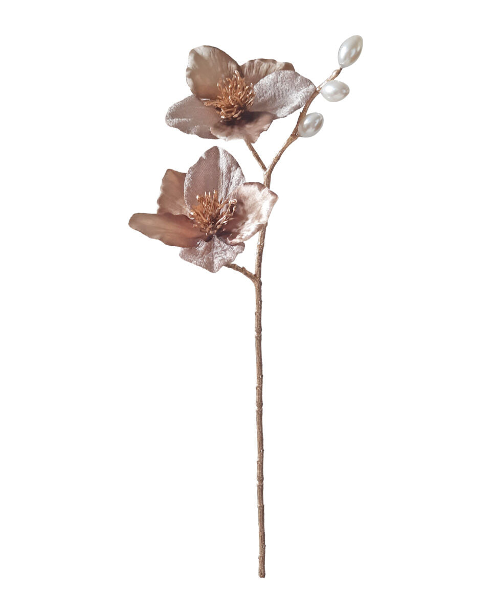 Christmas Rose Spray With Pearls – Taupe