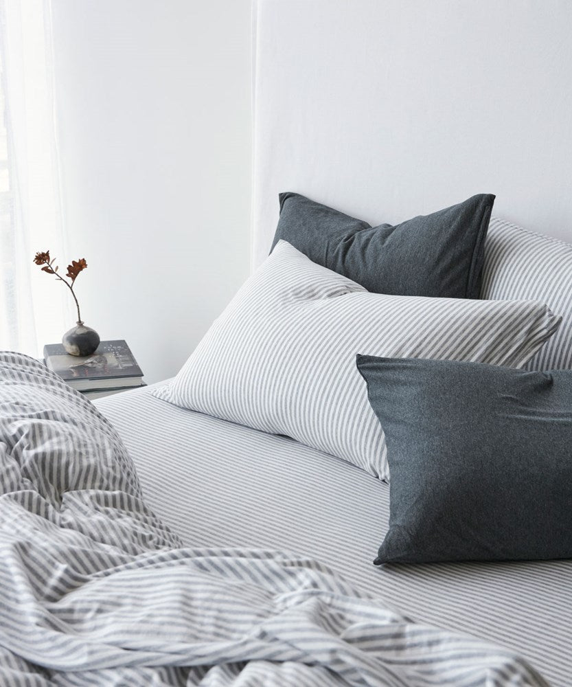 Cotton Jersey Flat Sheet - Grey Stripe