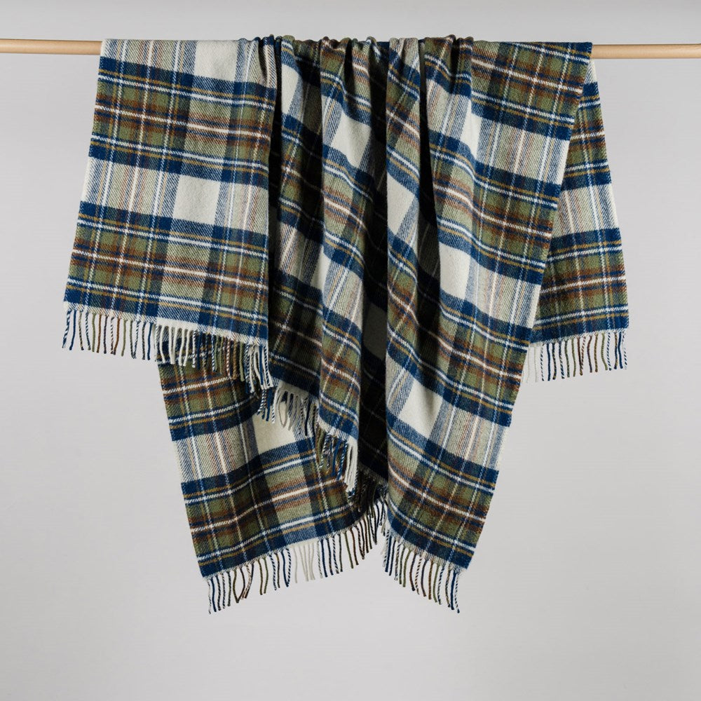 Tartan NZ Wool Throw - Muted Blue