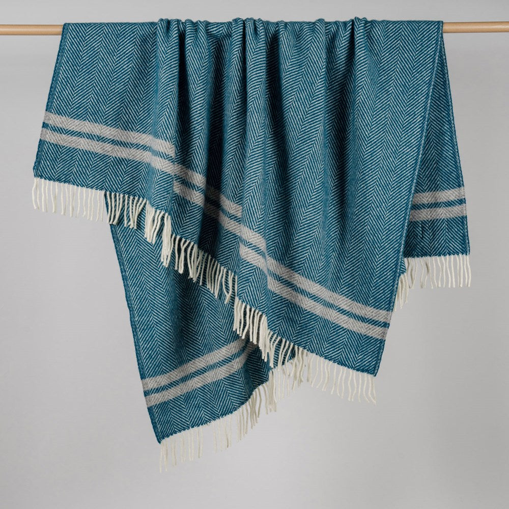 Fishbone NZ Wool Throw - Teal/Grey Stripe