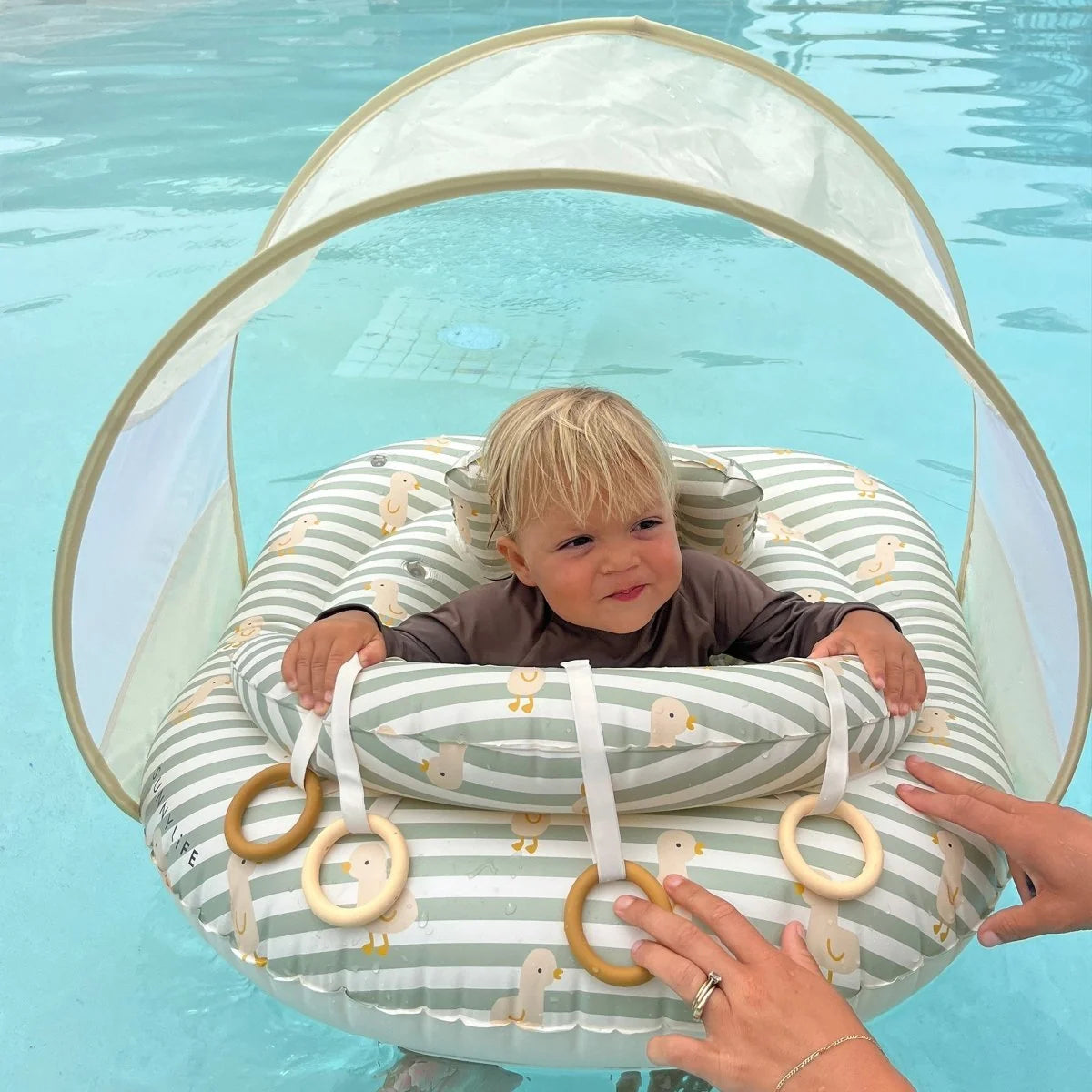 Sunnylife: Interactive Baby Float Duck Sage Stripe