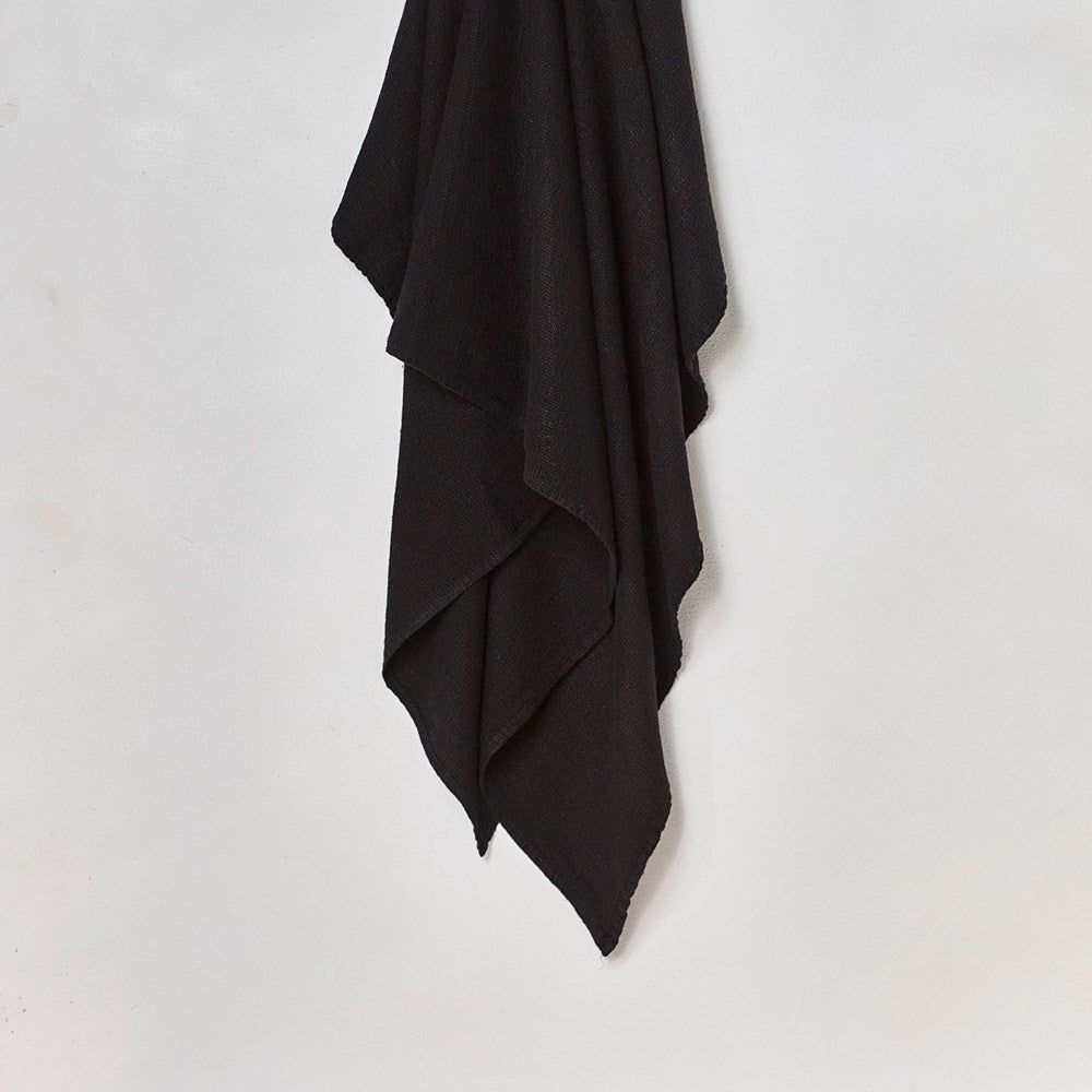 Stone Wash Linen Waffle Face Cloth - Nero