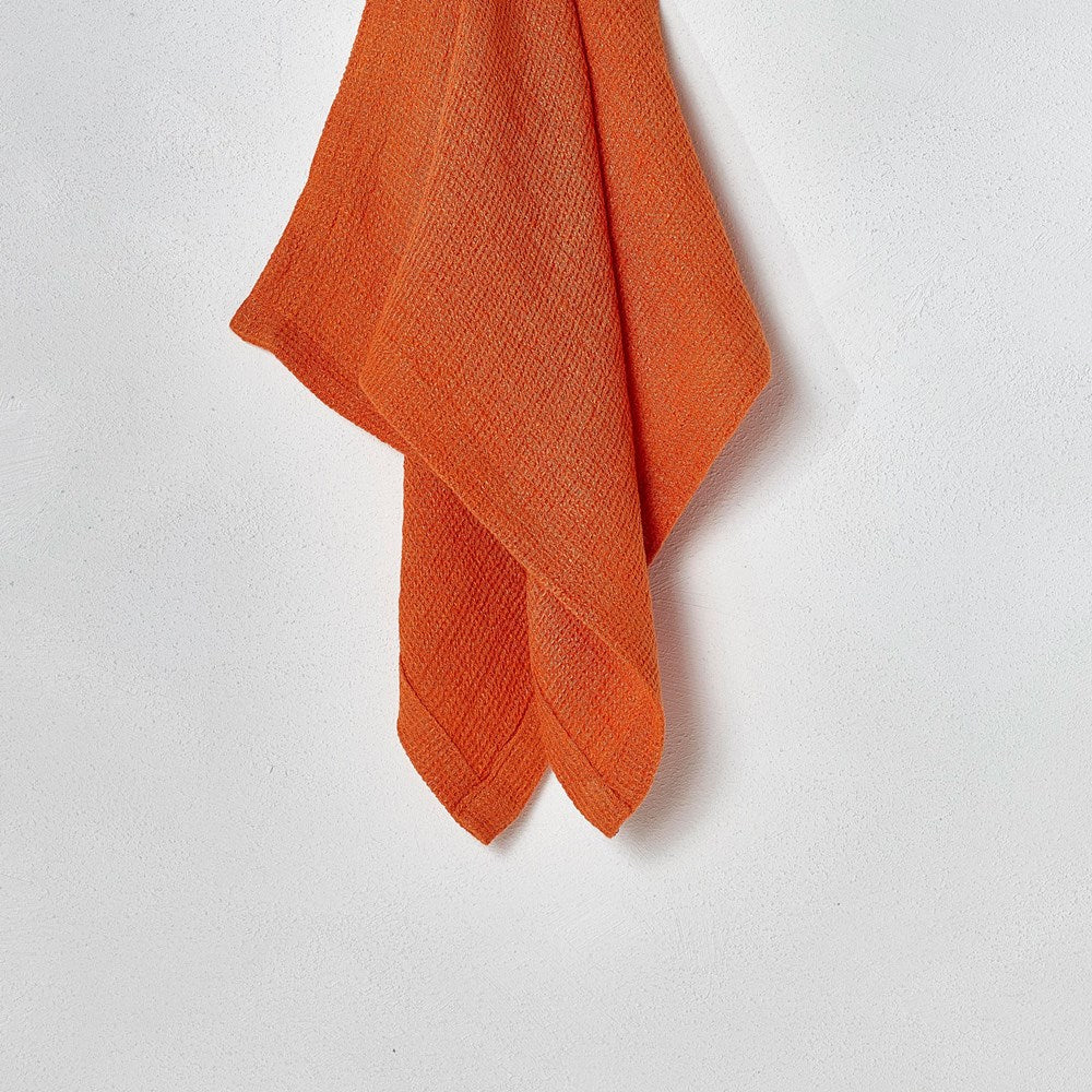 Stone Wash Linen Waffle Face Cloth - Tangelo